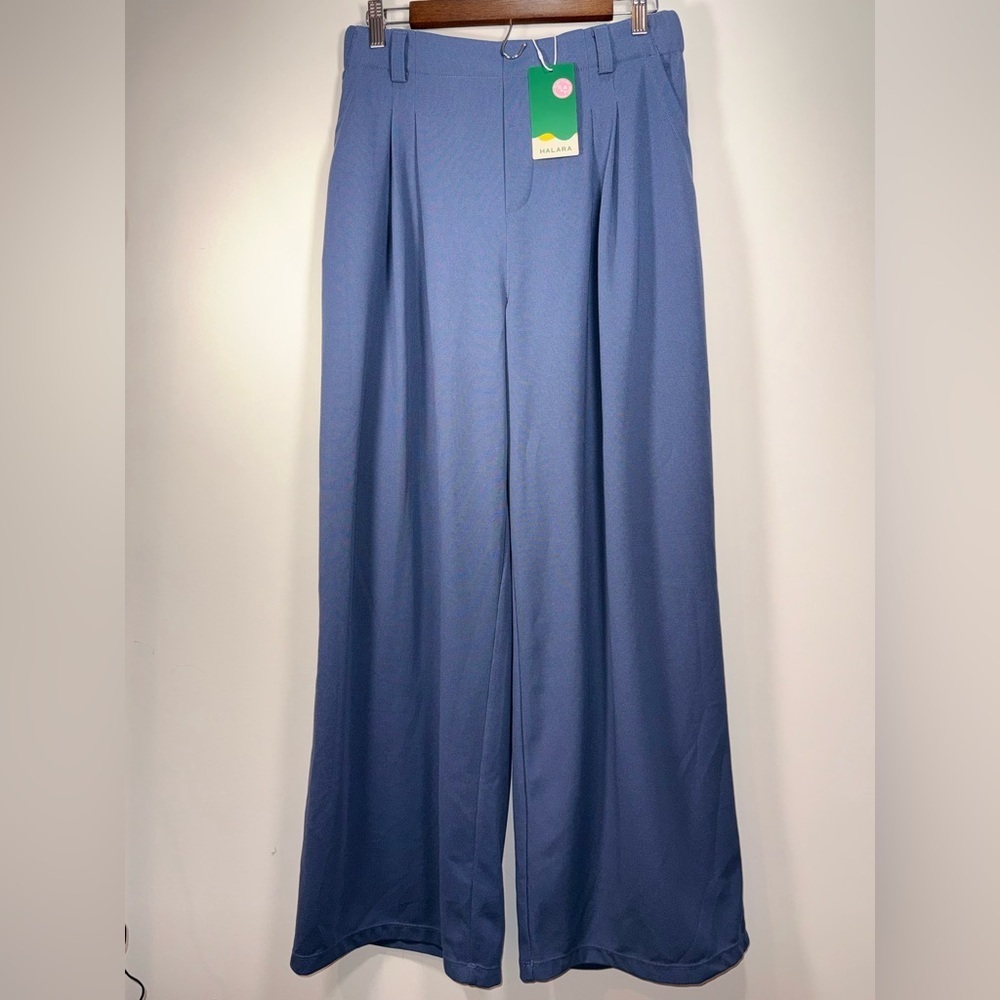 HALARA NWT Women Wide Leg Work Business Dress Trousers in Blue Size Large